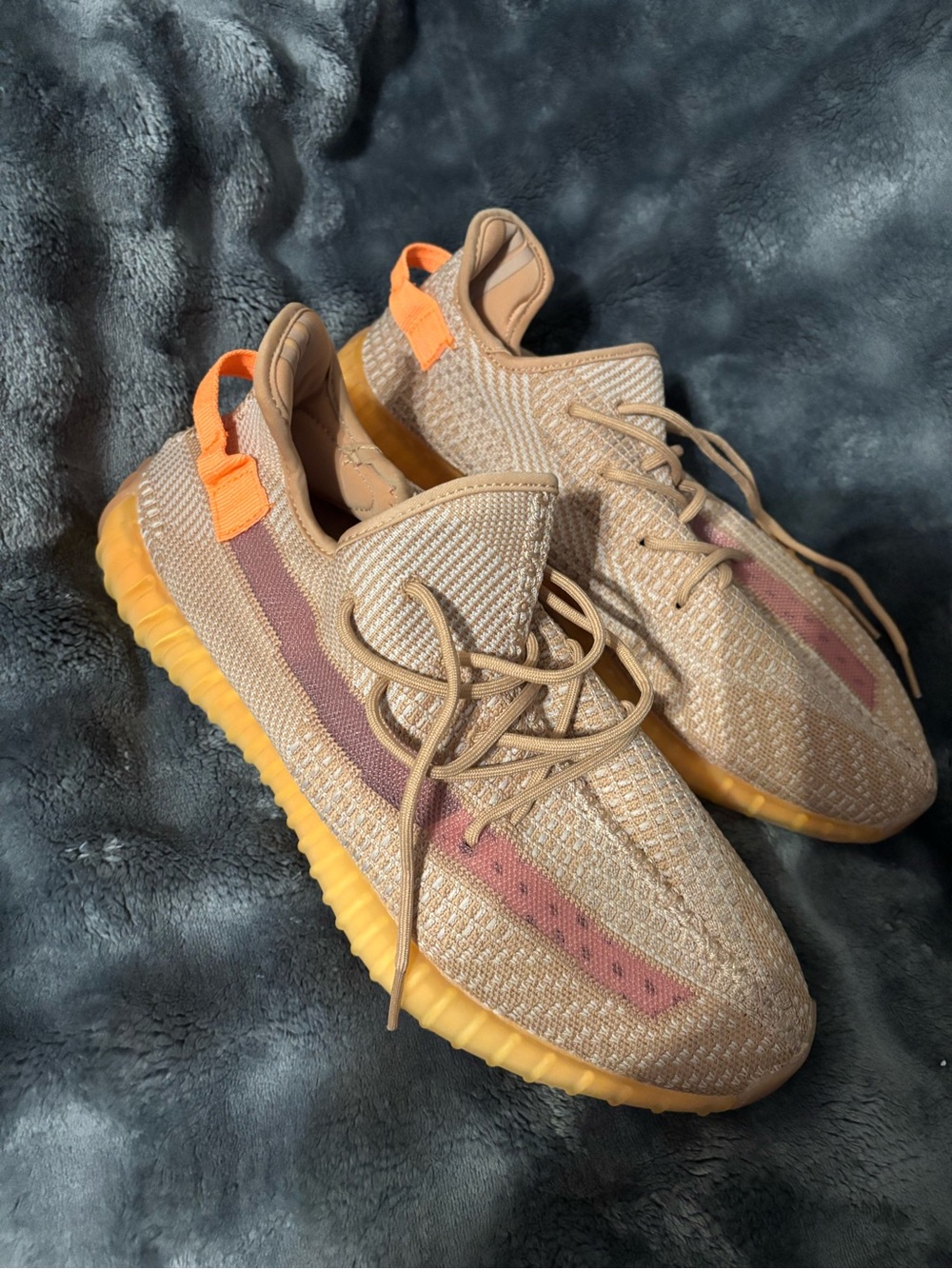 Men's Knit Trainer in Tan with Orange Pull Tab Adidas Yeezy